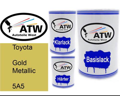 Toyota, Gold Metallic, 5A5: 500ml Lackdose + 500ml Klarlack + 250ml Härter - Set, von ATW Autoteile West.